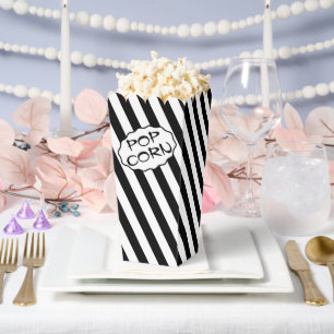 Custom Text Modern Black and White Striped Popcorn Favor Box
