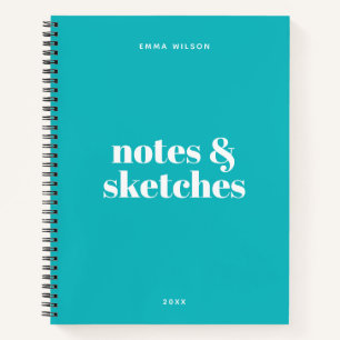 Custom Text Modern Bright Purple Sketch Teal Notebook