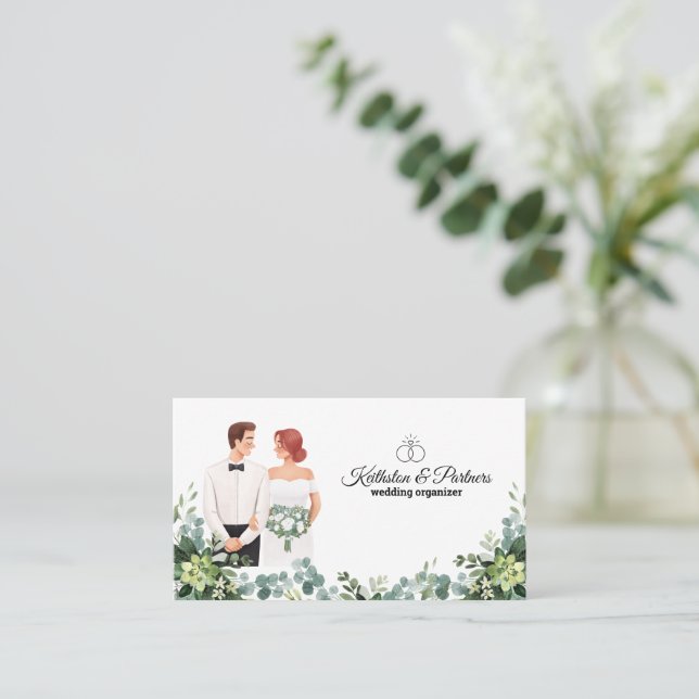 Custom text Modern Floral wedding  Business Card (Standing Front)