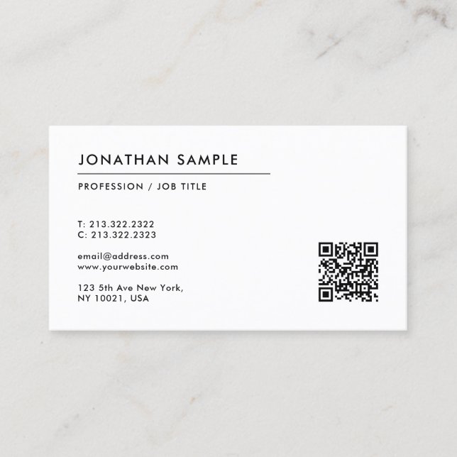 Custom Text Modern Simple Template QR Code Business Card (Front)