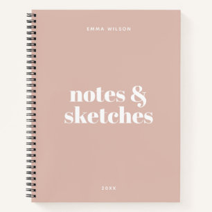 Custom Text Modern Stylish Sketch Blush Notebook