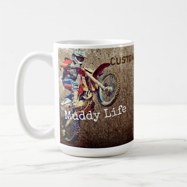 Custom Text/ Motorcycle Men Mudding Boy Sports Coffee Mug (Left)