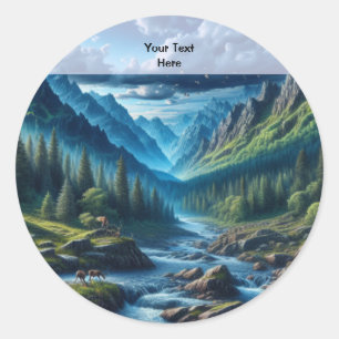 Custom Text Mountain Scene Gift for Dad Classic Round Sticker