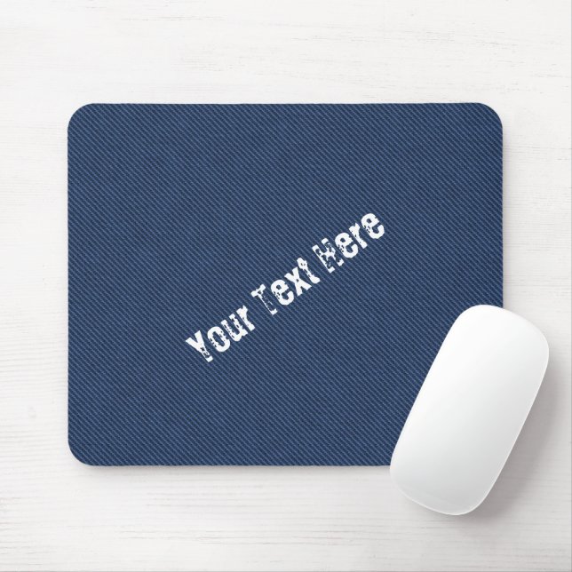 Custom Text Mouse Pad - Blue Jeans Fabric Design (With Mouse)