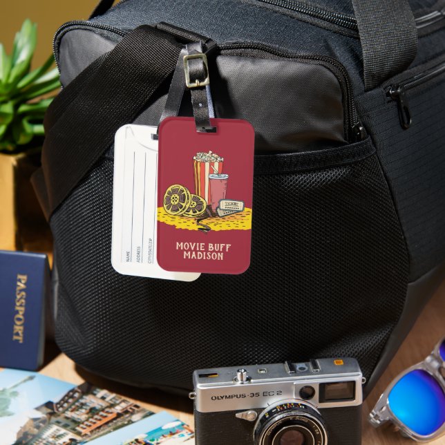 Custom text Movie Buff Luggage Tag (Front & Back)