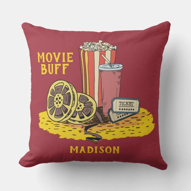 Custom text Movie Buff Throw Pillow (Front)