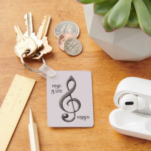 Custom Text Musical Clef Note Keychain