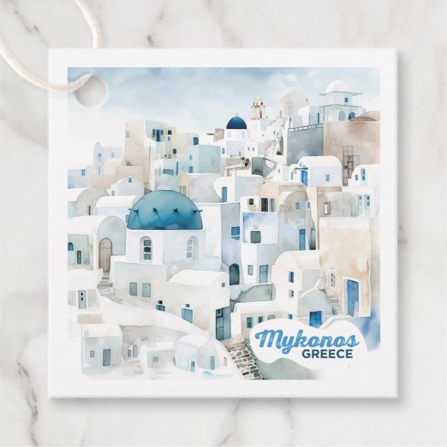 Custom Text Mykonos Greece Favour Tags (Front)