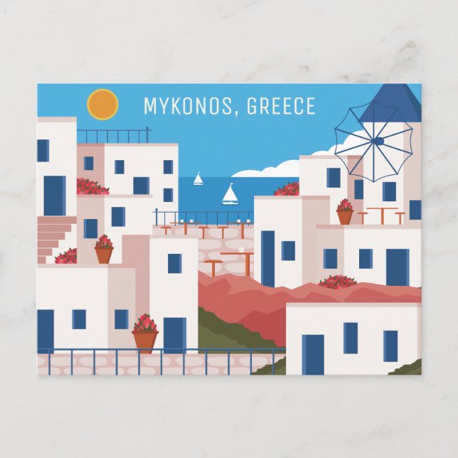 Custom Text Mykonos Greece Postcard (Front)