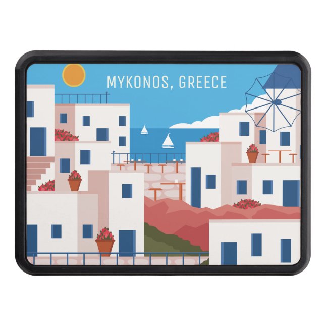 Custom Text Mykonos Greece Trailer Hitch Cover (Front)
