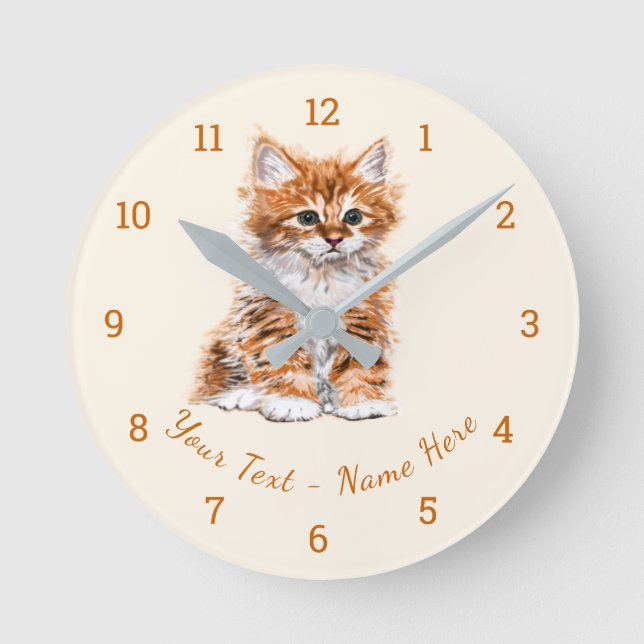 Custom Text / Name Clock with Baby Kitten (Front)