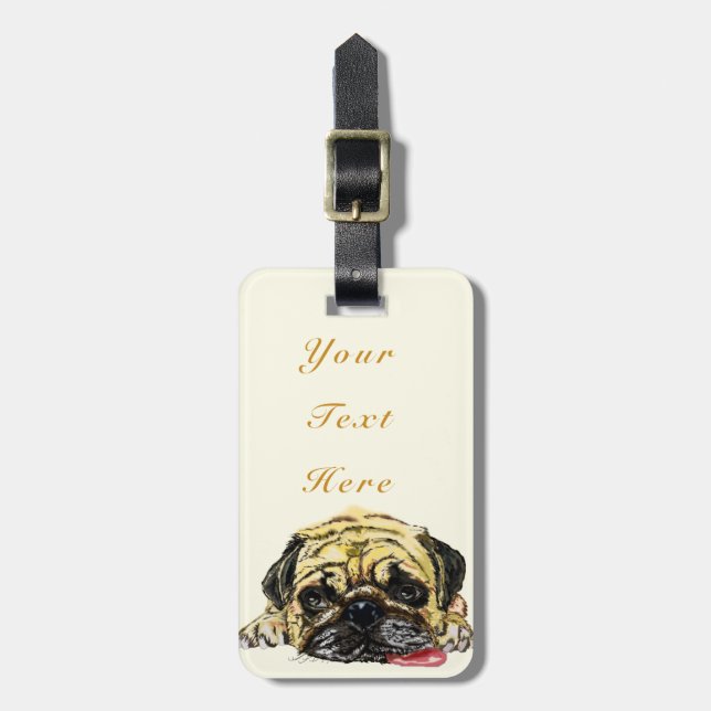Custom Text Name Luggage Tag Funny Pug Dog (Front Vertical)