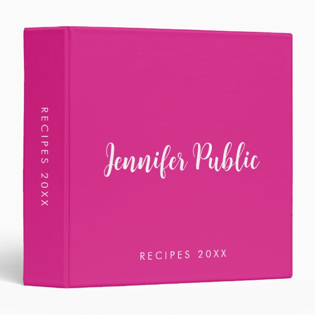 Custom Text Name Monogram Recipes Pink And White Binder (Front/Spine)