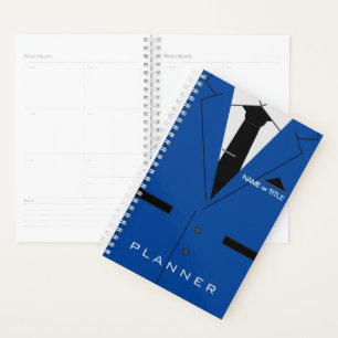 Custom Text Name Planner Blue Suit and Necktie