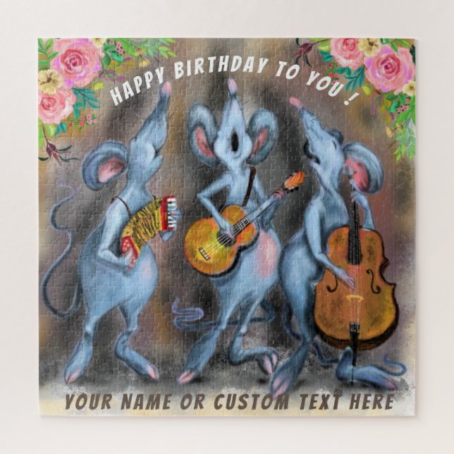 Custom Text Name Puzzle Happy Birthday Mouse Band (Vertical)