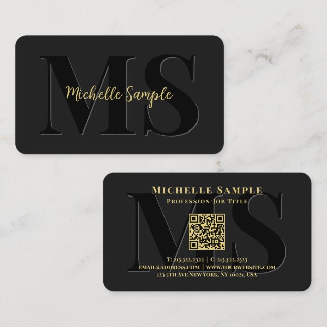 Custom Text Name QR Code Luxury Gold Calligraphy Business Card (Front/Back)
