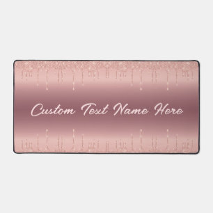 Custom Text Name Rose Gold Blush Glitter Gift Desk Mat