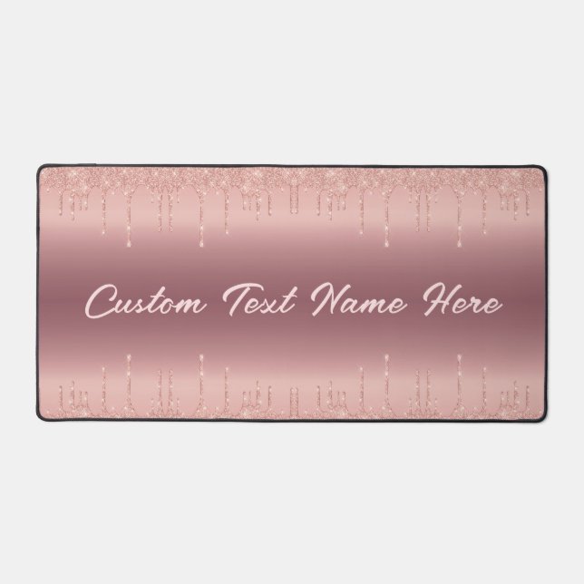 Custom Text Name Rose Gold Blush Glitter Gift Desk Mat (Front)