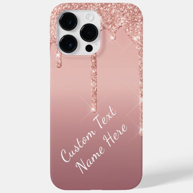 Custom Text Name Rose Gold Glitter iPhone Case (Back)