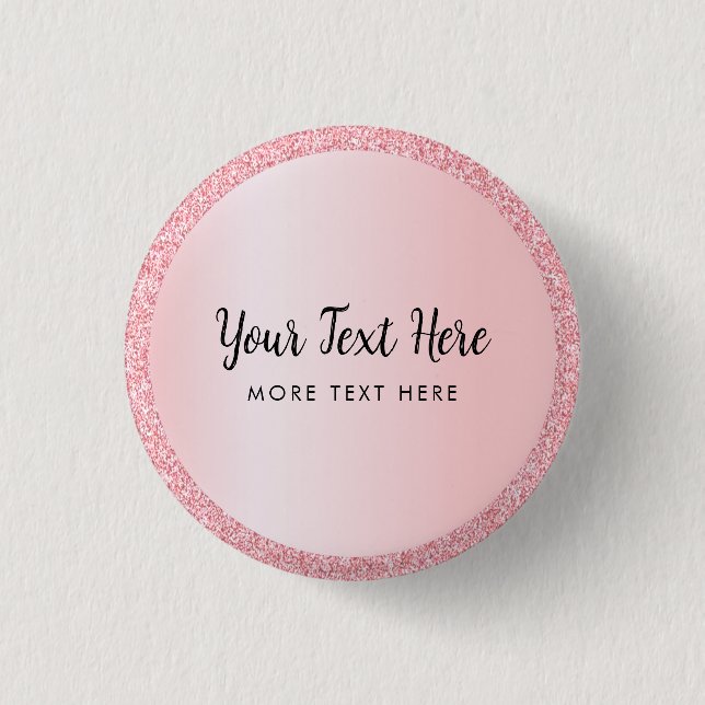 Custom Text Name Rose Gold Glitter Look Small 1 Inch Round Button (Front)