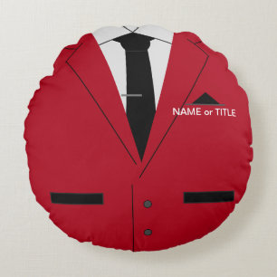 Custom Text Name Round Pillow Red Suit and Necktie