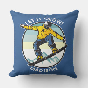 Custom text & name SNOWBOARDER throw pillows