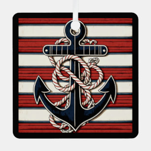 Custom Text Nautical Anchor Pattern Metal Ornament