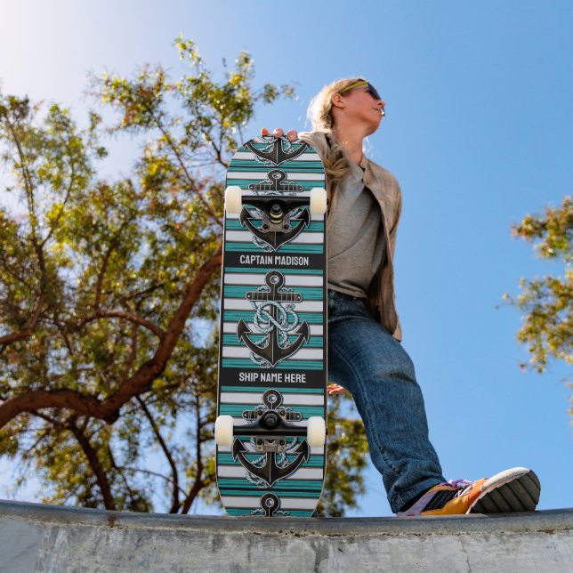 Custom Text Nautical Anchor Skateboard (Outdoor 1)