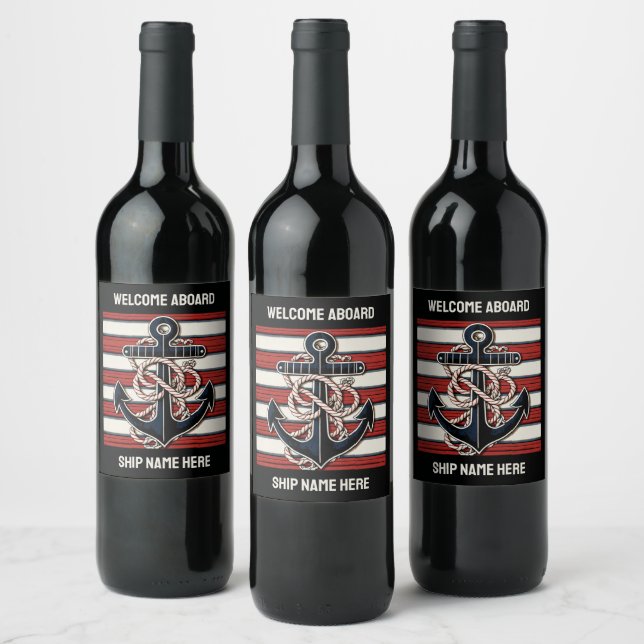 Custom Text Nautical Anchor Wine Label (Bottles)