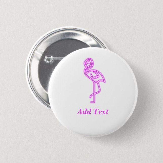 Custom text neon pink flamingo business logo 2 inch round button (Front & Back)