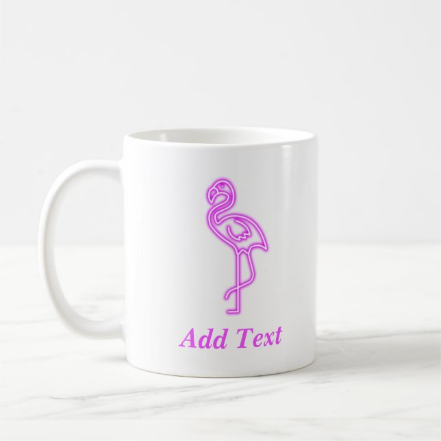 Custom text neon pink flamingo business logo coffee mug (Left)