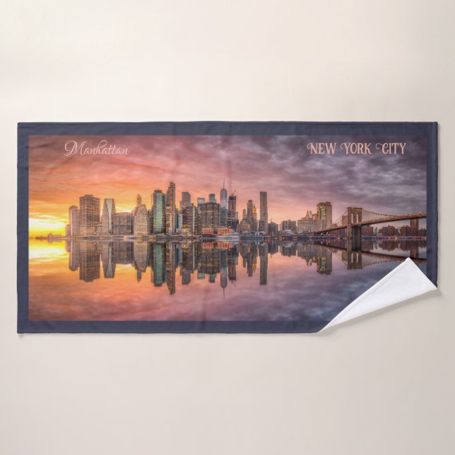 Custom Text New York City Skyline Bath Towel (Bath Towel)
