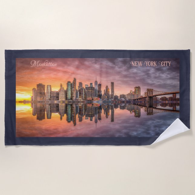 Custom Text New York City Skyline Beach Towel (Front)