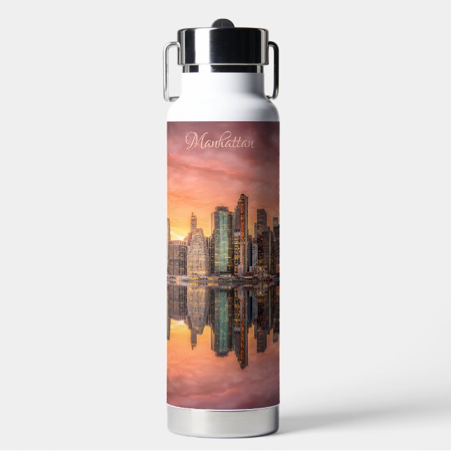 Custom Text New York City Skyline Water Bottle (Front)