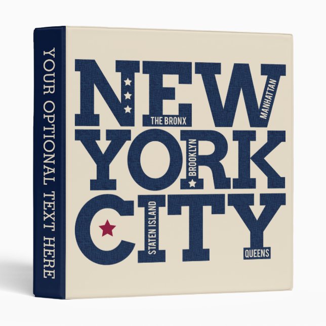 Custom text New York City Typography binders (Front/Spine)