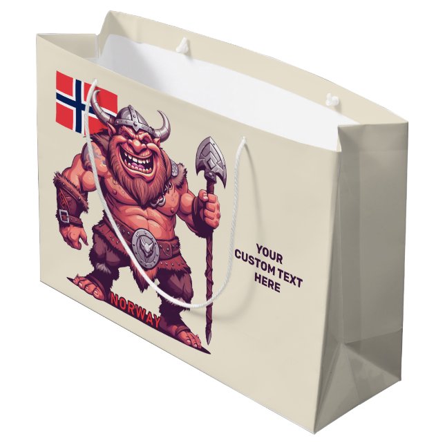 Custom Text Norwegian Troll Large Gift Bag (Back Angled)