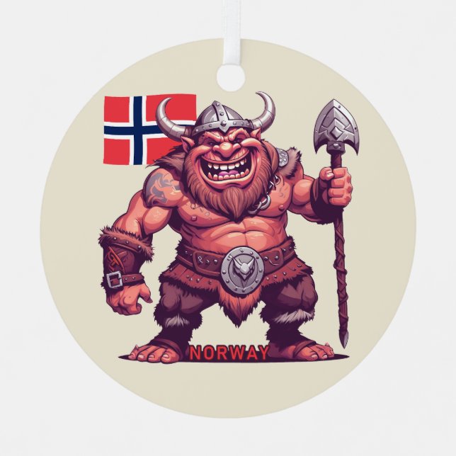 Custom Text Norwegian Troll Metal Ornament (Front)