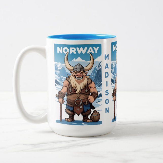 Custom Text Norwegian Troll Two-Tone Coffee Mug (Left)
