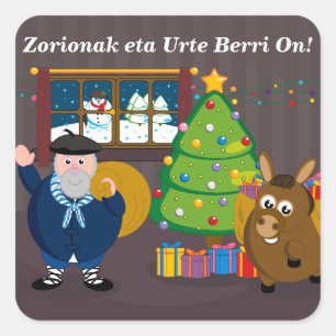 Custom text, Olentzero Navidad / Christmas scene: Square Sticker