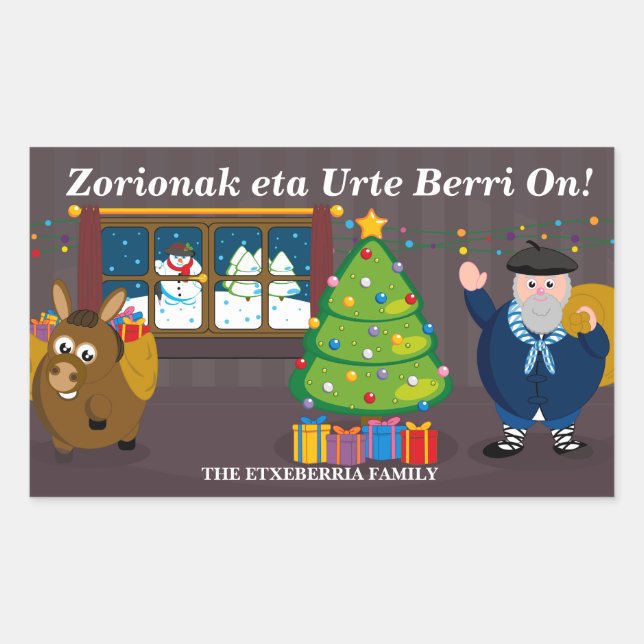 Custom text, Olentzero Navidad / Christmas scene: Sticker (Front)