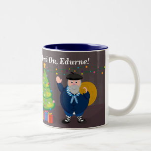 Custom text, Olentzero Navidad / Christmas scene: Two-Tone Coffee Mug