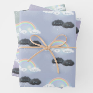 Custom Text on Clouds & Rainbows "Rain or Shine" Wrapping Paper Sheet