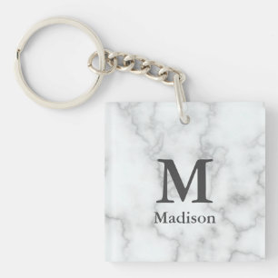 Custom Text on Faux White Marble Keychain