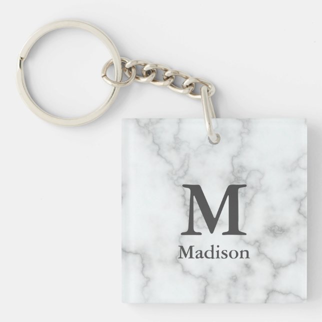 Custom Text on Faux White Marble Keychain (Front)
