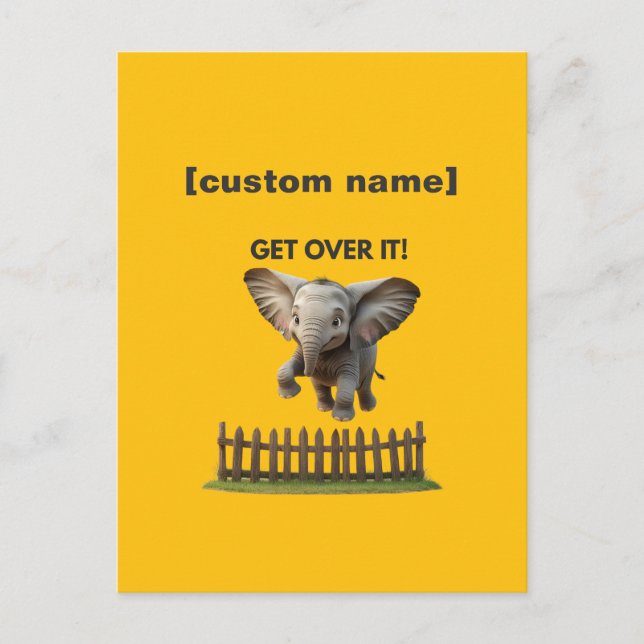 Custom Text or Name Flying Elephant  Postcard (Front)