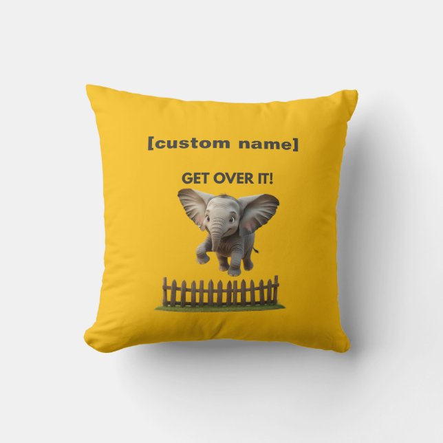 Custom Text or Name Flying Elephant  Throw Pillow (Front)
