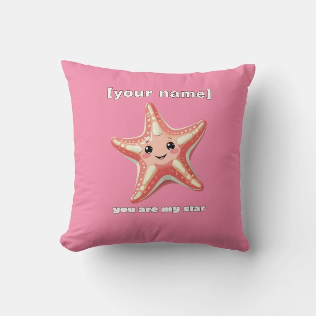 Custom Text or Name Starfish Design Throw Pillow (Front)