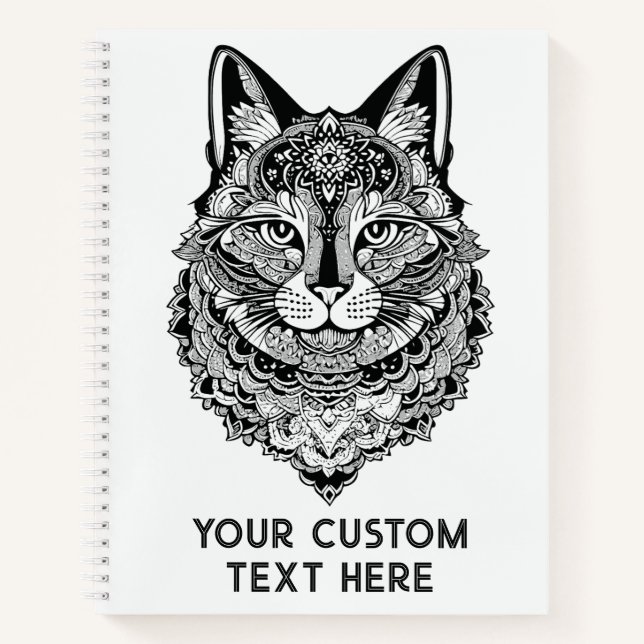 Custom Text Ornamental Cat Notebook (Front)