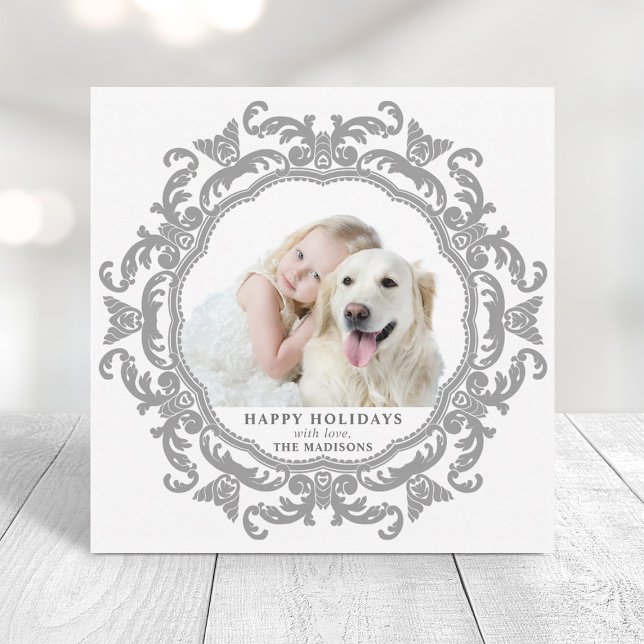 Custom Text Ornamental Frame Holiday Photo Card (Creator Uploaded)