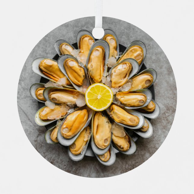 Custom Text Oyster Platter Metal Ornament (Front)